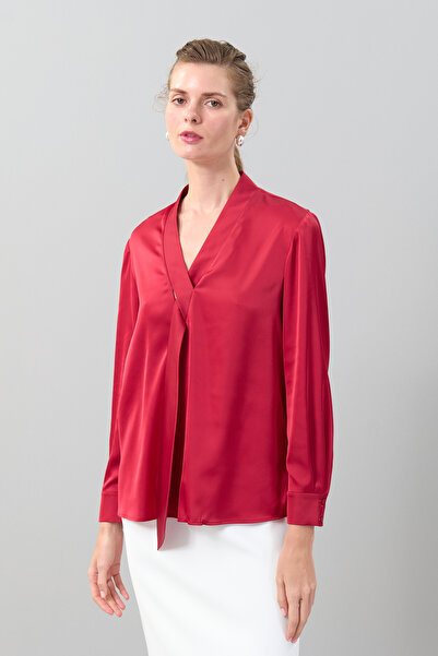 Roman V Yaka Saten Bluz Bordo K2513034_008
