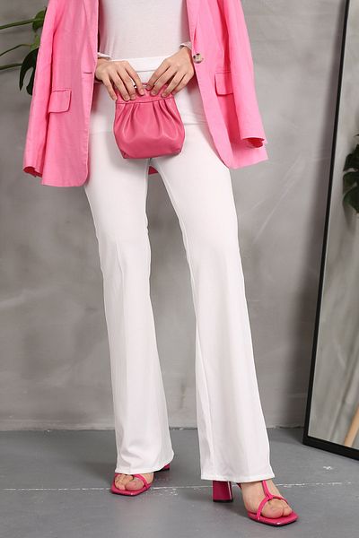 İmajButik White High Waist Spanish Leg Scuba Trousers
