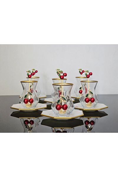 atabey home collection طقم شاي أطلس كريمي مكون من 18 قطعة مع كوب شاي أطلس مع ملعقة