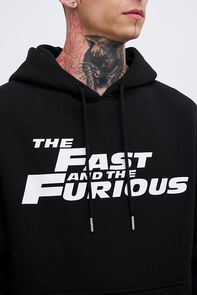 Machinist Ανδρικό μαύρο φούτερ με κουκούλα Fast Furious με στάμπα