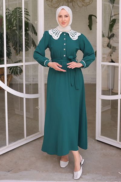 İmajButik Emerald Green Baby Collar Lace Dress
