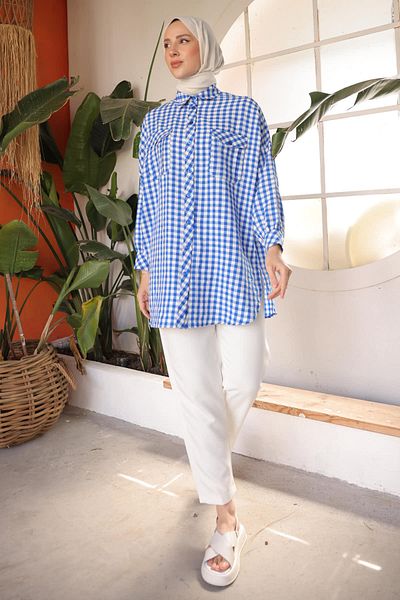 İmajButik Saks Blue Bat Sleeve Tunic με μπροστινή τσέπη