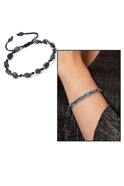 Tesbihane Macrame Braided Natural Cut Dorica Ball Detailed Labradorite Natural Stone Women's Bracelet