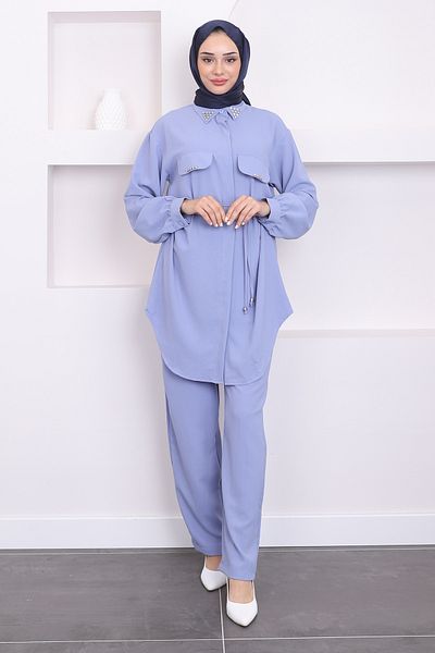 İmajButik Blue Collar Set with Jewelled Pockets