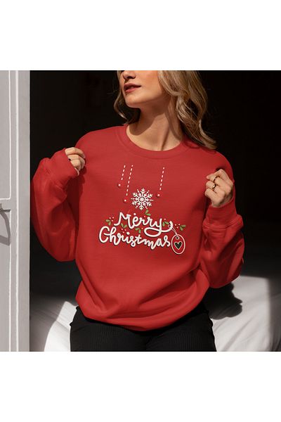 SUNFREE Merry Christmas Printed Oevrsize Sharted Cotton Sweatshirt