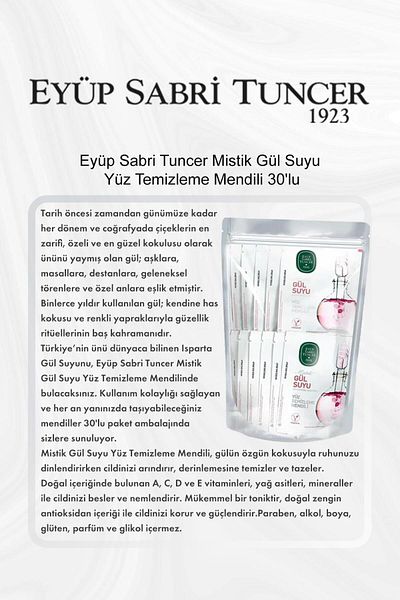 Eyüp Sabri Tuncer Mystic Rose Water - Facial Cleansing Wipes 30Pcs Rosie Cotton