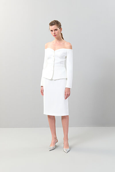 Roman Madonna Yaka Belden Oturtmalı Ceket Beyaz K2516035_002