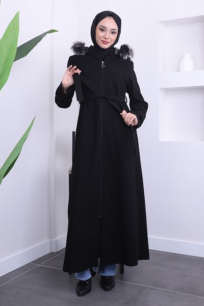 İmajButik Μαύρο παλτό με κουκούλα με κουκούλα