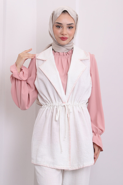 İmajButik Powder Colored Blouse, Vest and Trousers Set