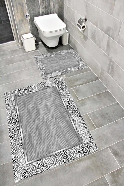 Bordo Halı مجموعة سجادة حمام مزخرفة ماصة للماء وناعمة وغير قابلة للانزلاق ومم...