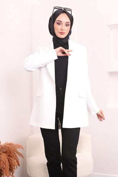 İmajButik Μπουφάν Blazer με Λευκή Φόδρα