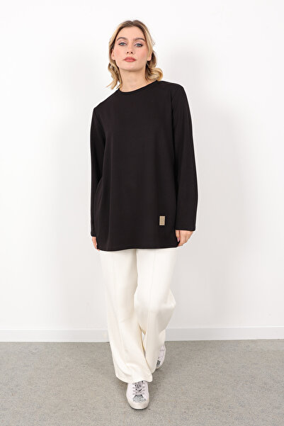 Linvey Kristal Penye Sıfır Yaka Rahat Kesim Basic Armalı Tunik