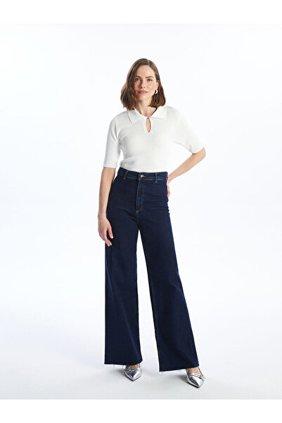 LC Waikiki Özmarka Yeni Sezon Polo Yaka Düz Kısa Kollu Kadın Triko Kazak