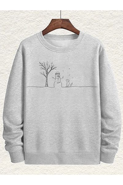 EVIus Unisex Comfortable Round Neck Sweatshirt with Cartoon Snowman and Dog Print, Lightweight Stretchy