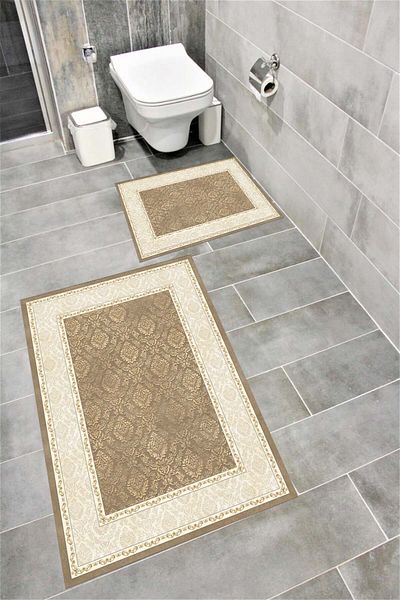 Bordo Halı Covoraș de baie decorativ lavabil, cu absorbție de apă, moale, anti-alunecare, căptușit cu burete 1072