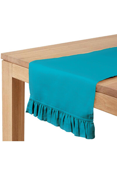 Bc Home Soft Button Runner with Petrol Blue Ruffles - 40X140 Cm, Velvet Look,...