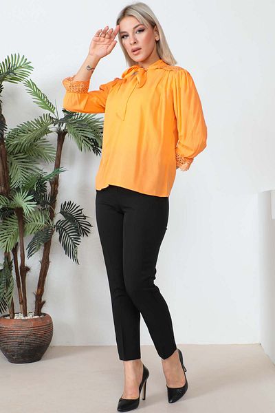 İmajButik Πορτοκαλί μπλούζα με γραβάτα μπροστά