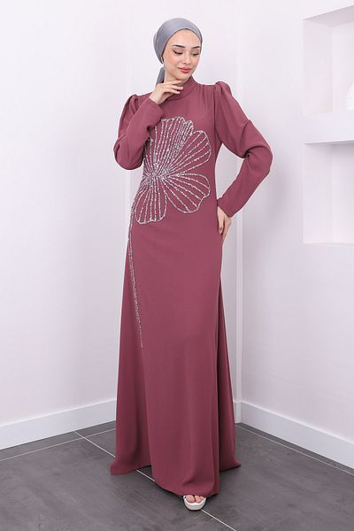 İmajButik Βραδινό φόρεμα Nursema με πέτρα Dusty Rose