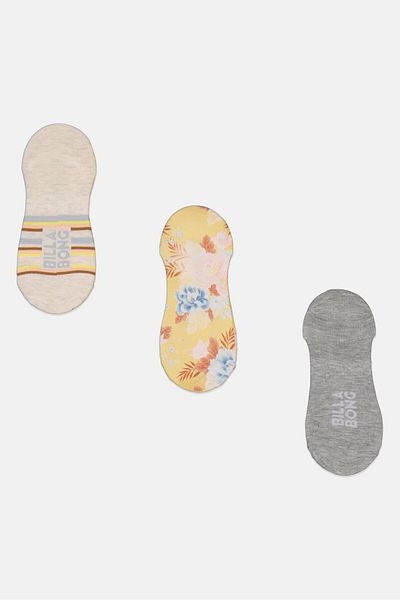 BİLLABONG Women 3 Pair Ultra Low No Show Socks, Yellow