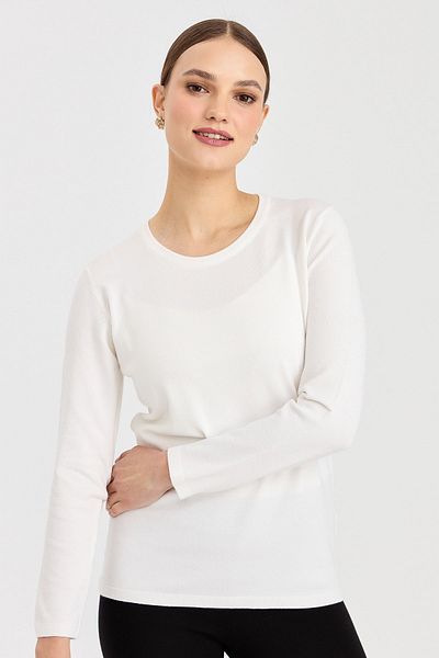 Desen Triko Women's Lycra Long Sleeve Basic Crew Neck Blouse Bone