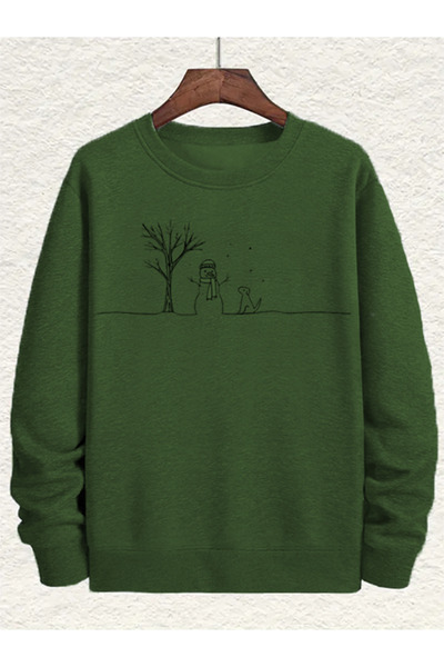 EVIus Hanorac unisex confortabil cu gât rotund tricou Om de zăpadă și câine d...