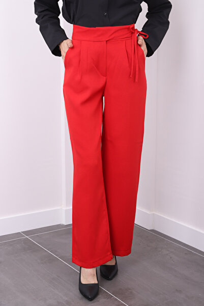 İmajButik Loose Leg Red Fabric Trousers