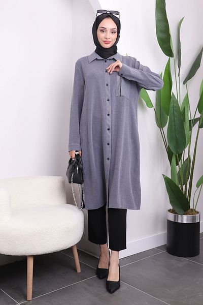 İmajButik Καπνιστό Plus Size Μπροστινό Λεπτομερές τουνίκ