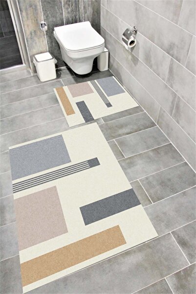 Bordo Halı مجموعة سجادة حمام مزخرفة مبطنة بالإسفنج وناعمة ماصة للماء وقابلة ل...