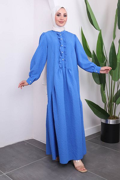 İmajButik Φόρεμα Saks Balloon Sleeve Self-Paterned
