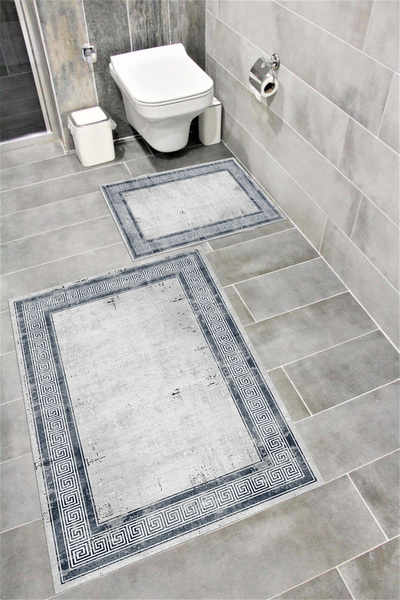 Bordo Halı مجموعة سجادة حمام مزخرفة مبطنة بالإسفنج وناعمة ماصة للماء وقابلة ل...