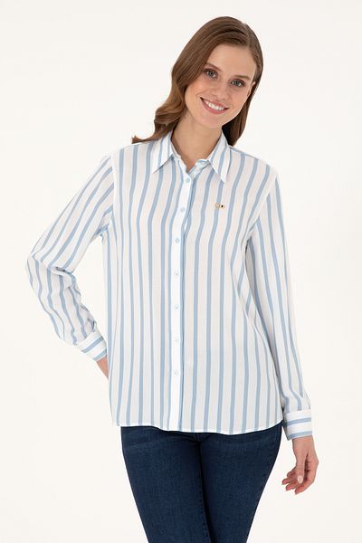 U.S. Polo Assn. Women's Light Blue Striped Long Sleeve Shirt 50297122-Vr003