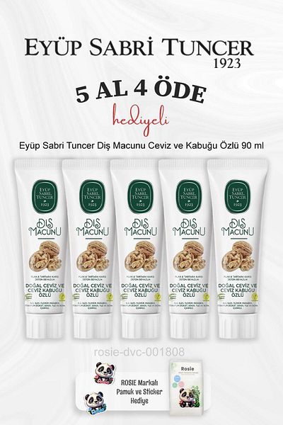 Eyüp Sabri Tuncer 90ml Walnut and Peel Extract Toothpaste - Buy 5 Get 4, Rosie Cotton