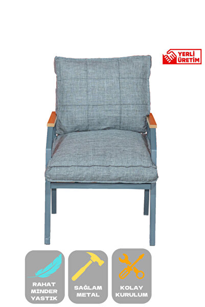 UFUK HOME Tekli Koltuk Bahçe Mobilyası Bahçe Takımı Metal Balkon Takımı Çay Seti