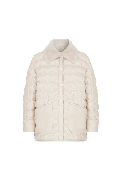 Desa Avari Krem Kadın Puffer Deri Mont