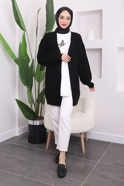 İmajButik Μαύρη ζακέτα με ραβδώσεις Şardon Knitwear