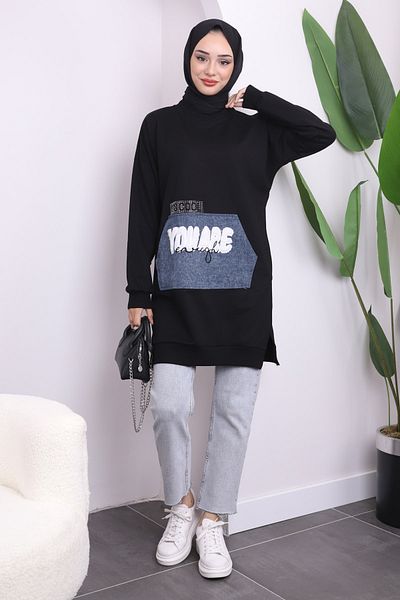 İmajButik Black Two Thread Tunic with Front Pocket
