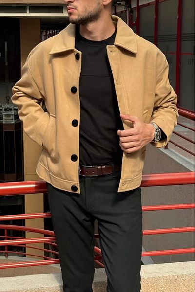 inpool Old Money Culture Shirt Collar Oversize Stamp Jacket - Buttoned, 24USEC05