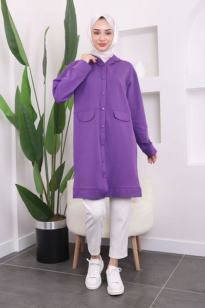 İmajButik Μωβ κουκούλα με κουκούλα με δύο νήματα