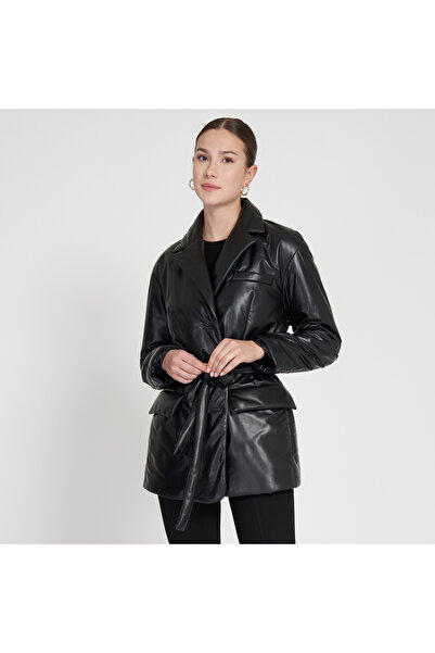 Desa Lena Siyah Kadın Puffer Deri Kaban