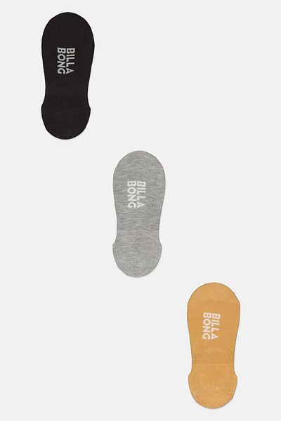 BİLLABONG Women 3 Pair Brand Logo Invisible Socks, Grey