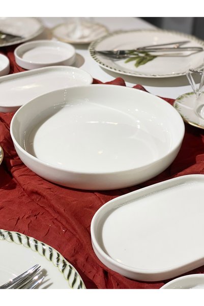rubihome Modern Cream 24 Cm Large Size Porcelain Salad Bowl Presentation Serv...