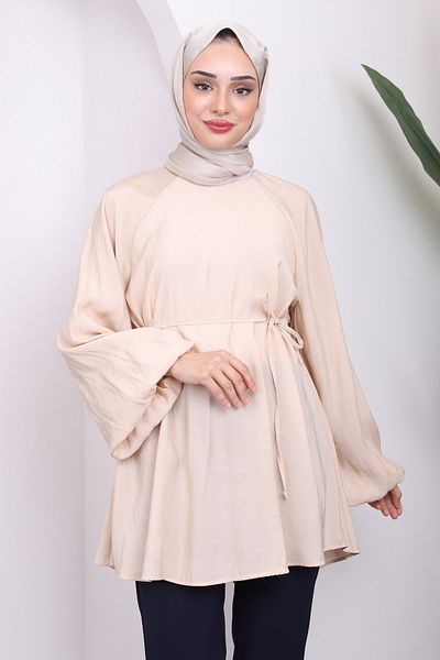 İmajButik Balloon Sleeve and String Waist Stone Tunic