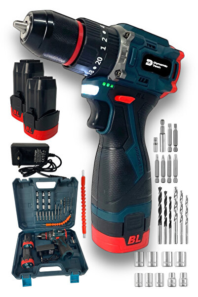 DynamicTech Kömürsüz Darbeli Şarjlı Matkap Lion Armut Batarya Metal Şanzıman Çift Akülü Vidalama Setli