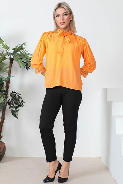 İmajButik Πορτοκαλί μπλούζα με γραβάτα μπροστά