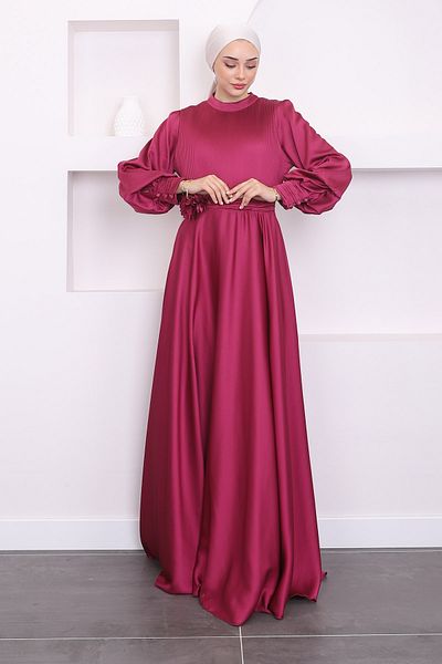 İmajButik Βραδινό φόρεμα με μπαλόνι και πλισέ σατέν δαμάσκηνο