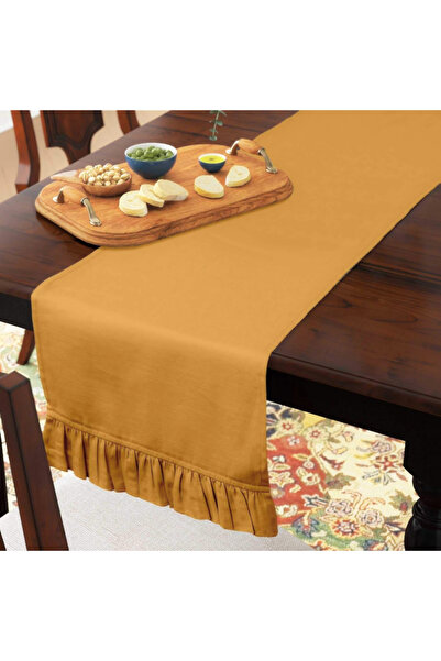 Bc Home Hardal Fırfırlı Runner 40 x 140 cm Yumuşak Tuşeli ,Kadife Görünümlü, Bohem, İskandinav, Yılbaşı