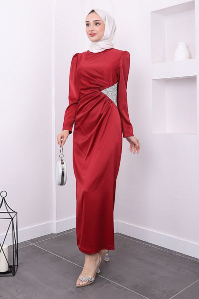 İmajButik Σατέν βραδινό φόρεμα - Claret Red Stone Λεπτομέρεια