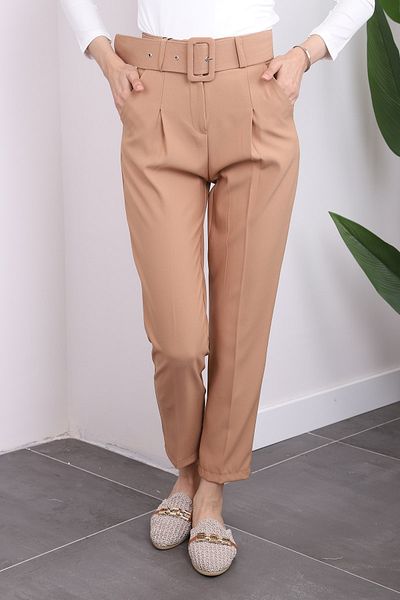 İmajButik Παντελόνι μολύβι με λεπτομέρεια από ύφασμα με ζώνη βιζόν