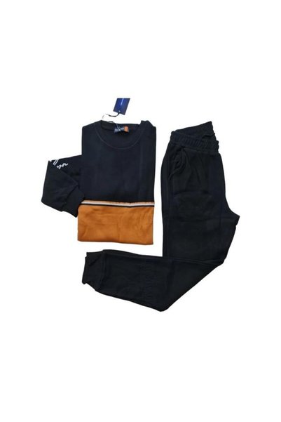 Poleren Sıfır Yaka Fitilli Bilekli Kışlık Pijama Takım