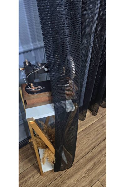 farbateks Black Color Mesh Tulle Curtain 2 Layers Pleated Kitchen Tulle Curtain